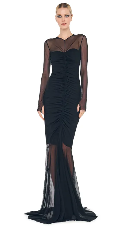 LS V NECK SHIRRED FRONT FISHTAIL GOWN sold by Norma Kamali