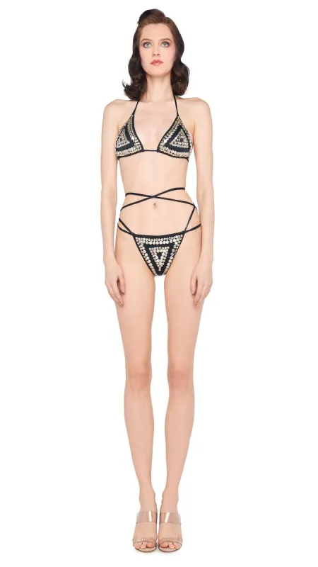 STUD ALL OVER CRISS CROSS BIKINI BRA / BOTTOM sold by Norma Kamali
