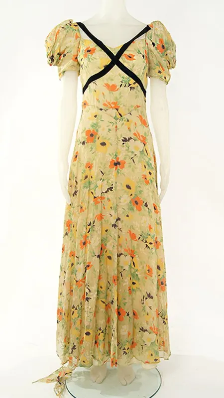 VELVET CROSS FLORAL DRESS sold by Norma Kamali