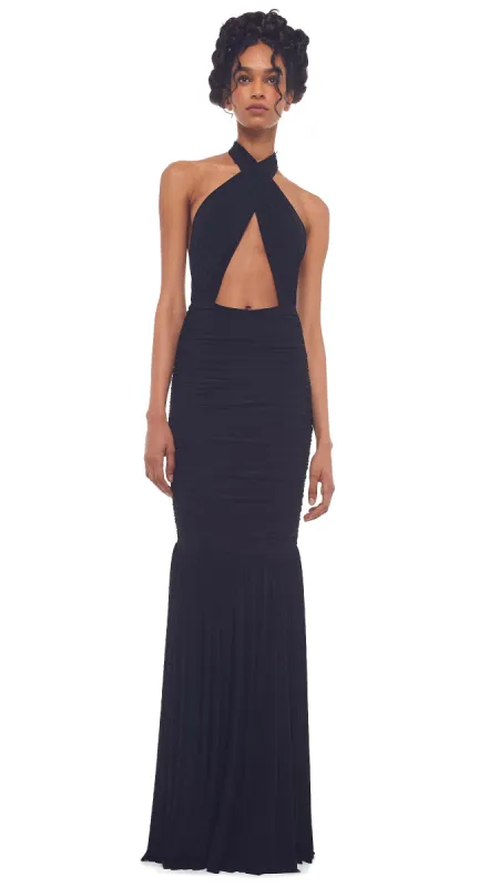 CROSS HALTER FISHTAIL GOWN sold by Norma Kamali