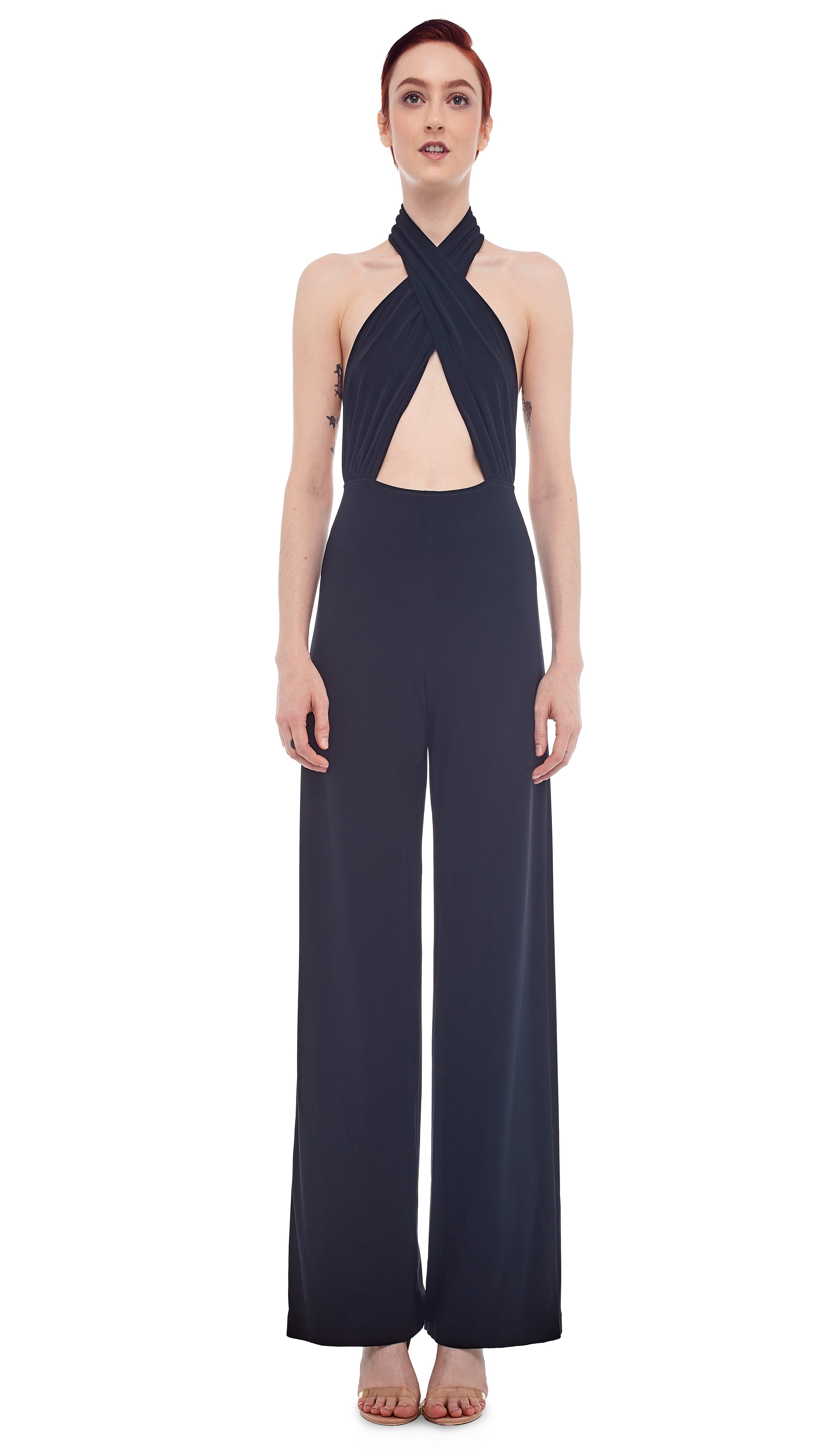 CROSS HALTER JUMPSUIT sold by Norma Kamali