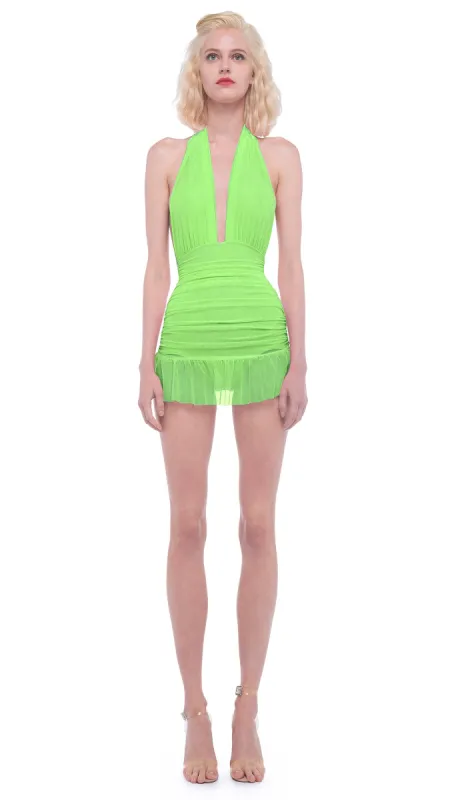 RUFFLE HALTER MIO MINI DRESS sold by Norma Kamali