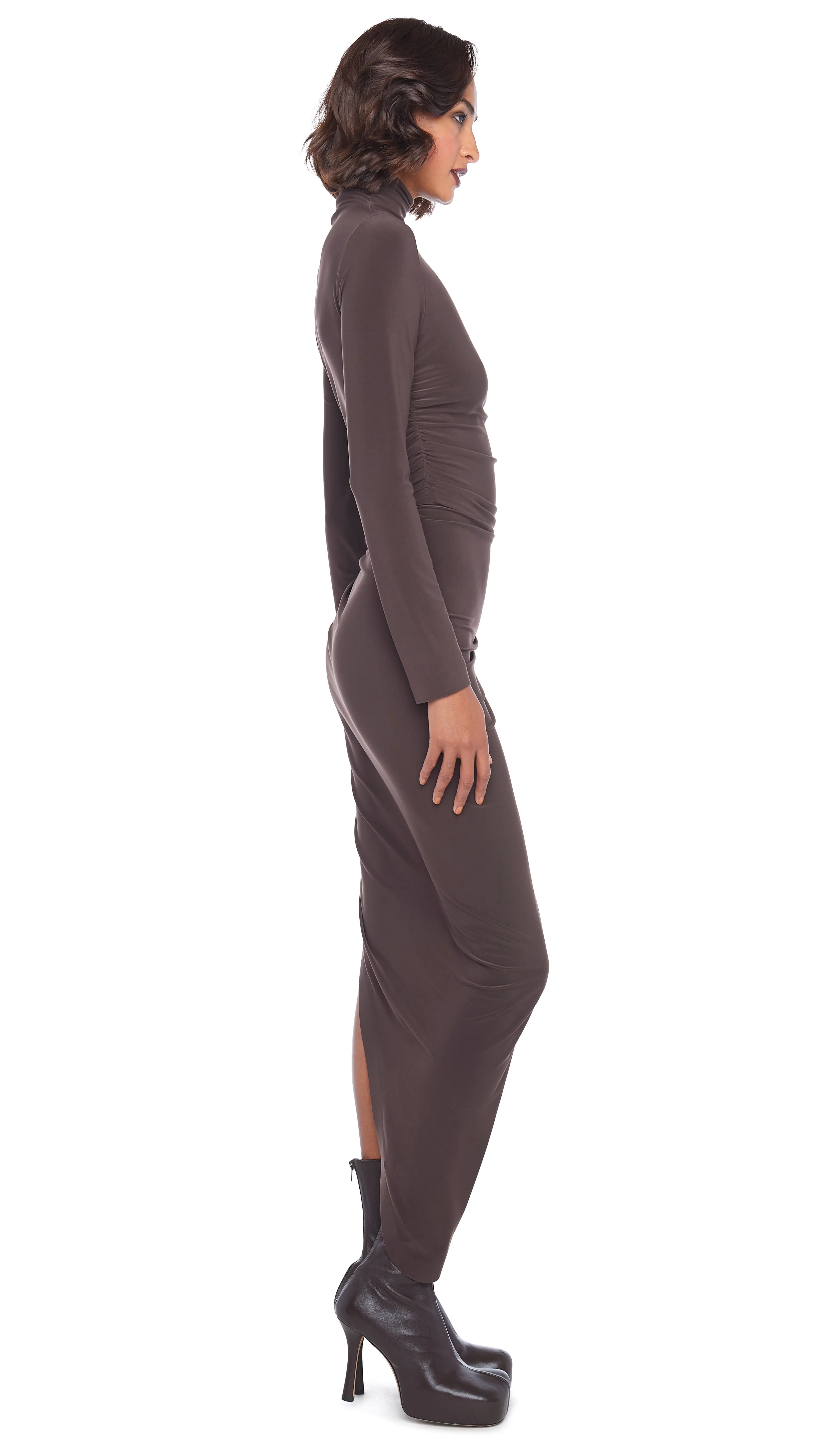 TURTLE NECK SIDE DRAPE GOWN sold by Norma Kamali product image thumbnail 4