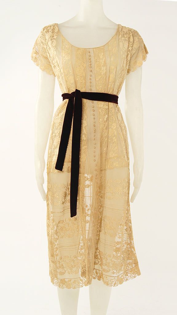 SHORT SLEEVE LACE EMBROIDERED CHEMISE sold by Norma Kamali