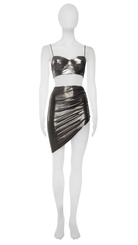 SIDE DRAPE MINI SKIRT sold by Norma Kamali