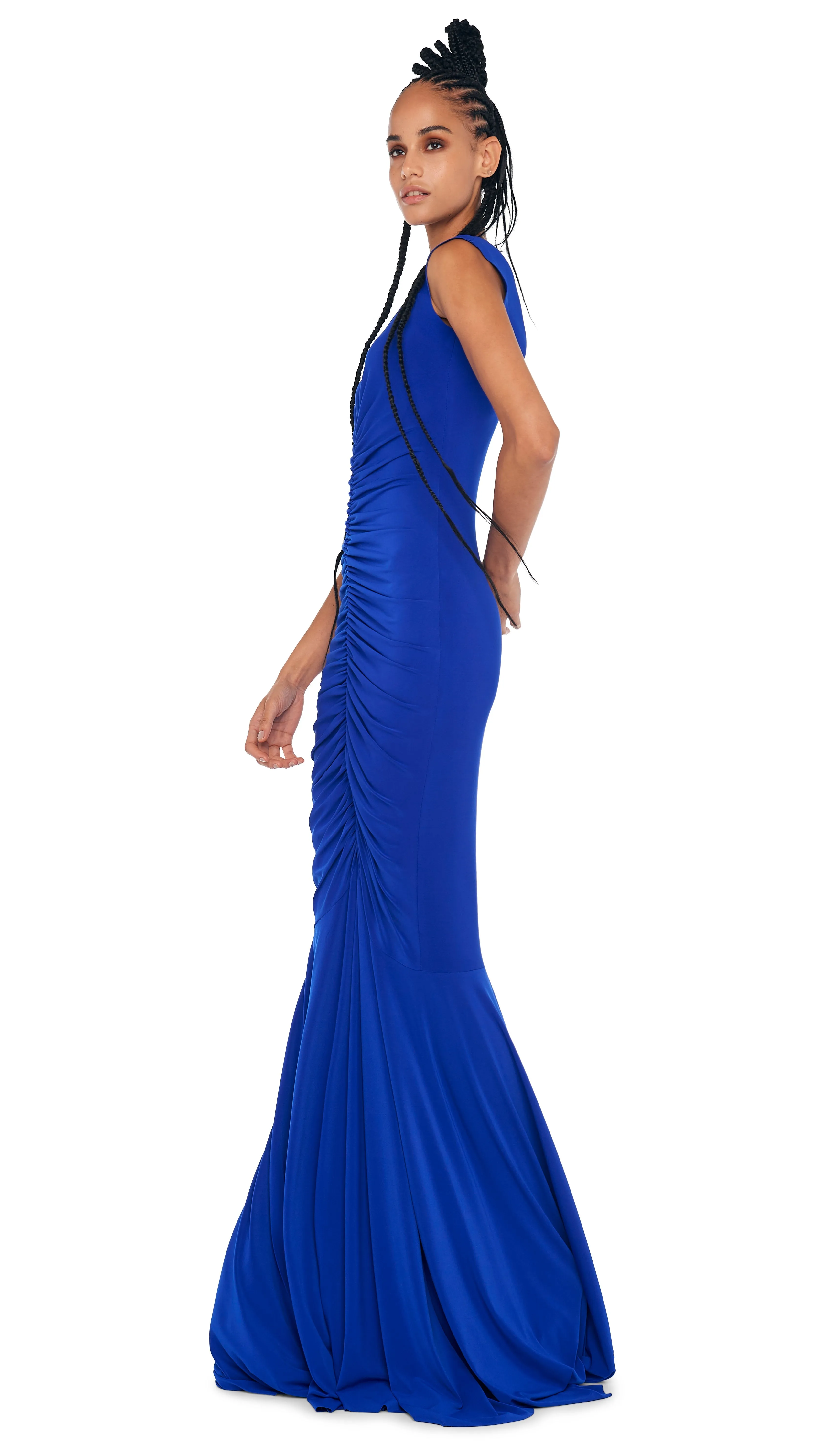 DEEP V NECK SHIRRED FISHTAIL GOWN sold by Norma Kamali product image thumbnail 2