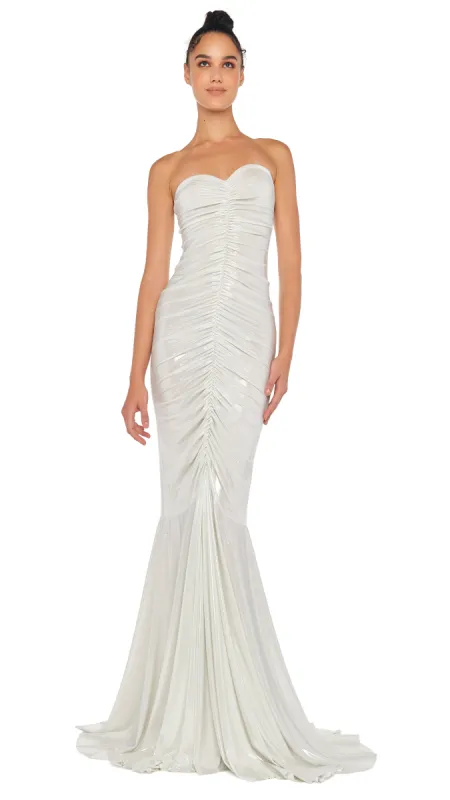 STRAPLESS SHIRRED FRONT FISHTAIL GOWN sold by Norma Kamali