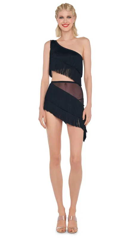 SPLICED ONE SHOULDER FRINGE TOP sold by Norma Kamali