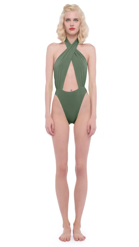CROSS HALTER BODYSUIT sold by Norma Kamali