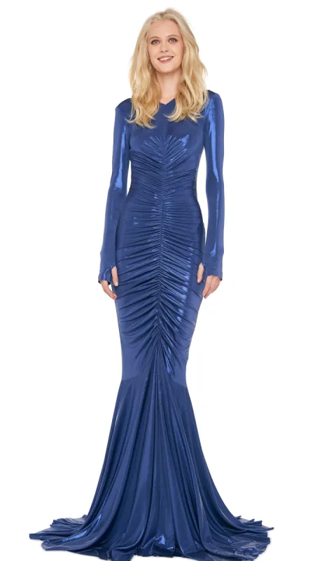 LS V NECK SHIRRED FRONT FISHTAIL GOWN sold by Norma Kamali