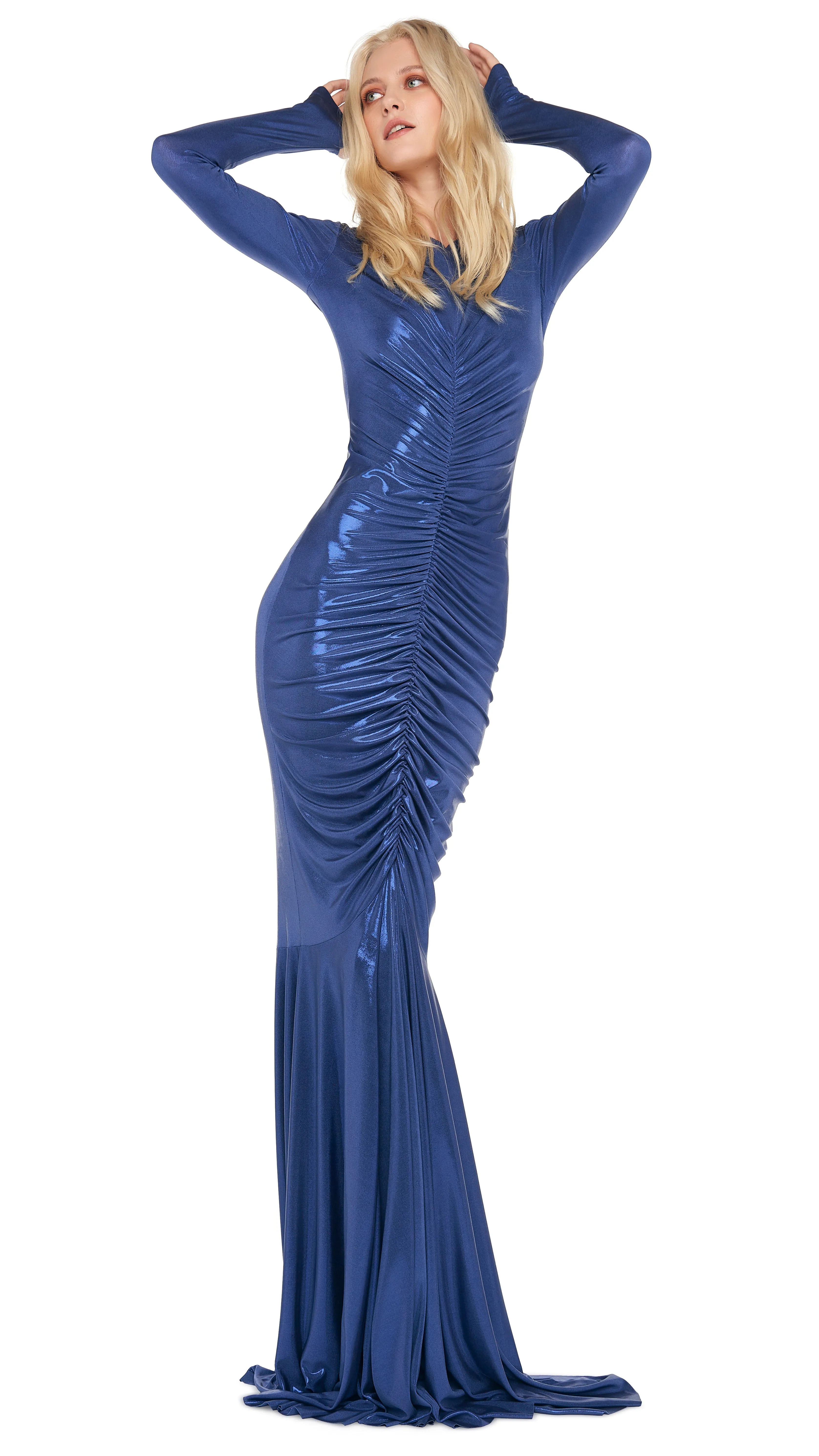 LS V NECK SHIRRED FRONT FISHTAIL GOWN sold by Norma Kamali product image thumbnail 5