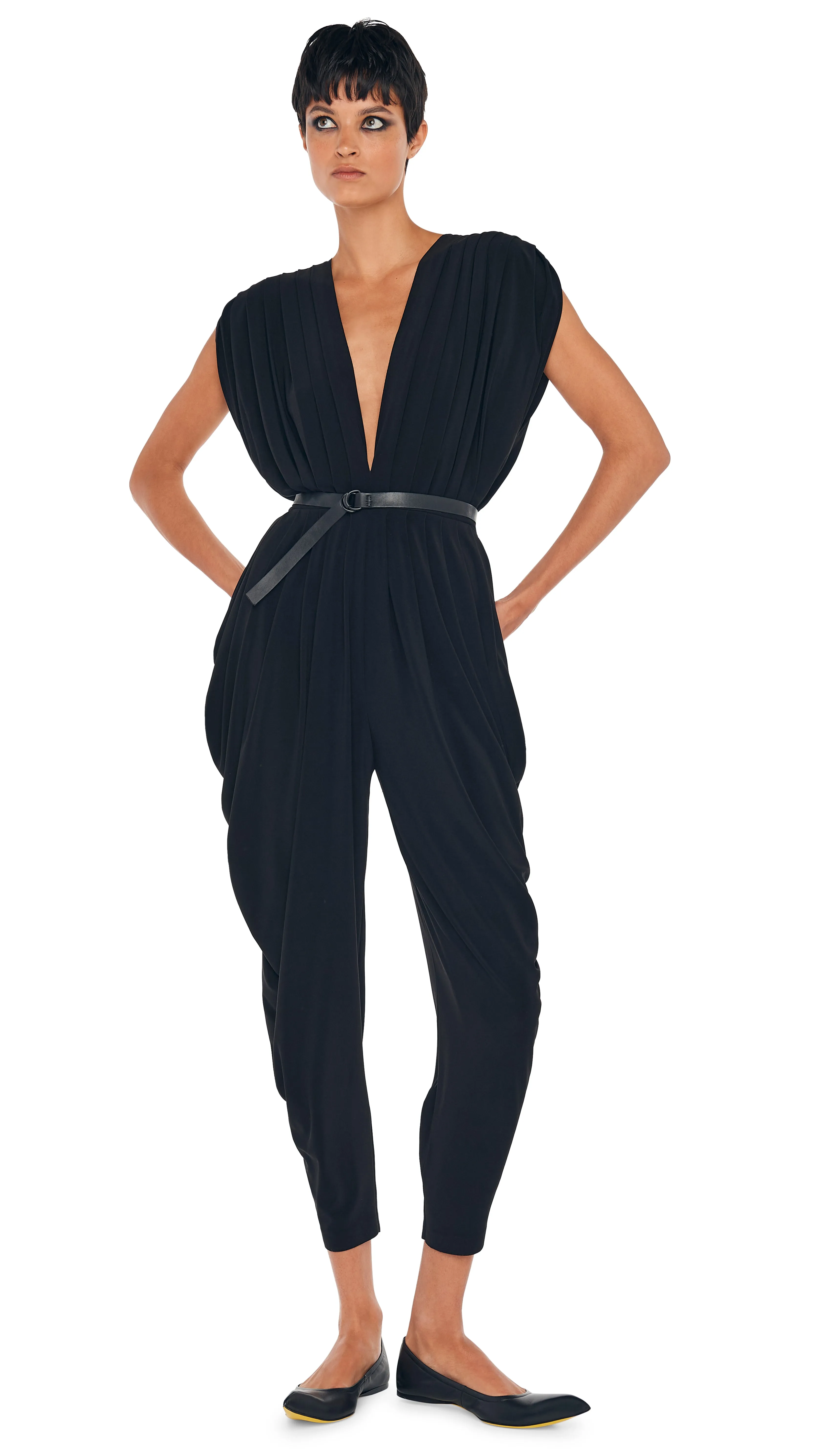 SQUARE SLEEVE WATERFALL JUMPSUIT sold by Norma Kamali product image thumbnail 4