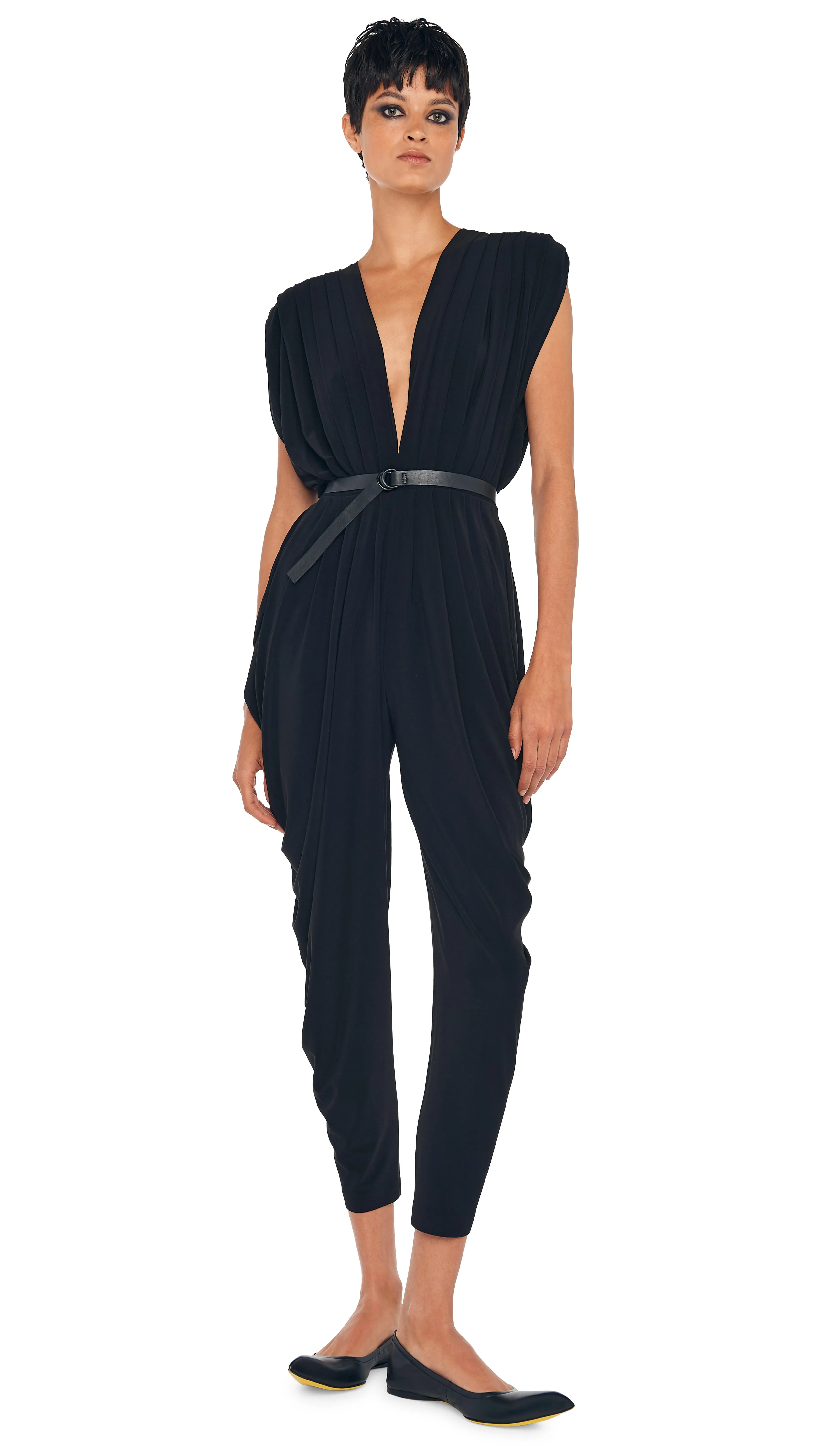 SQUARE SLEEVE WATERFALL JUMPSUIT sold by Norma Kamali