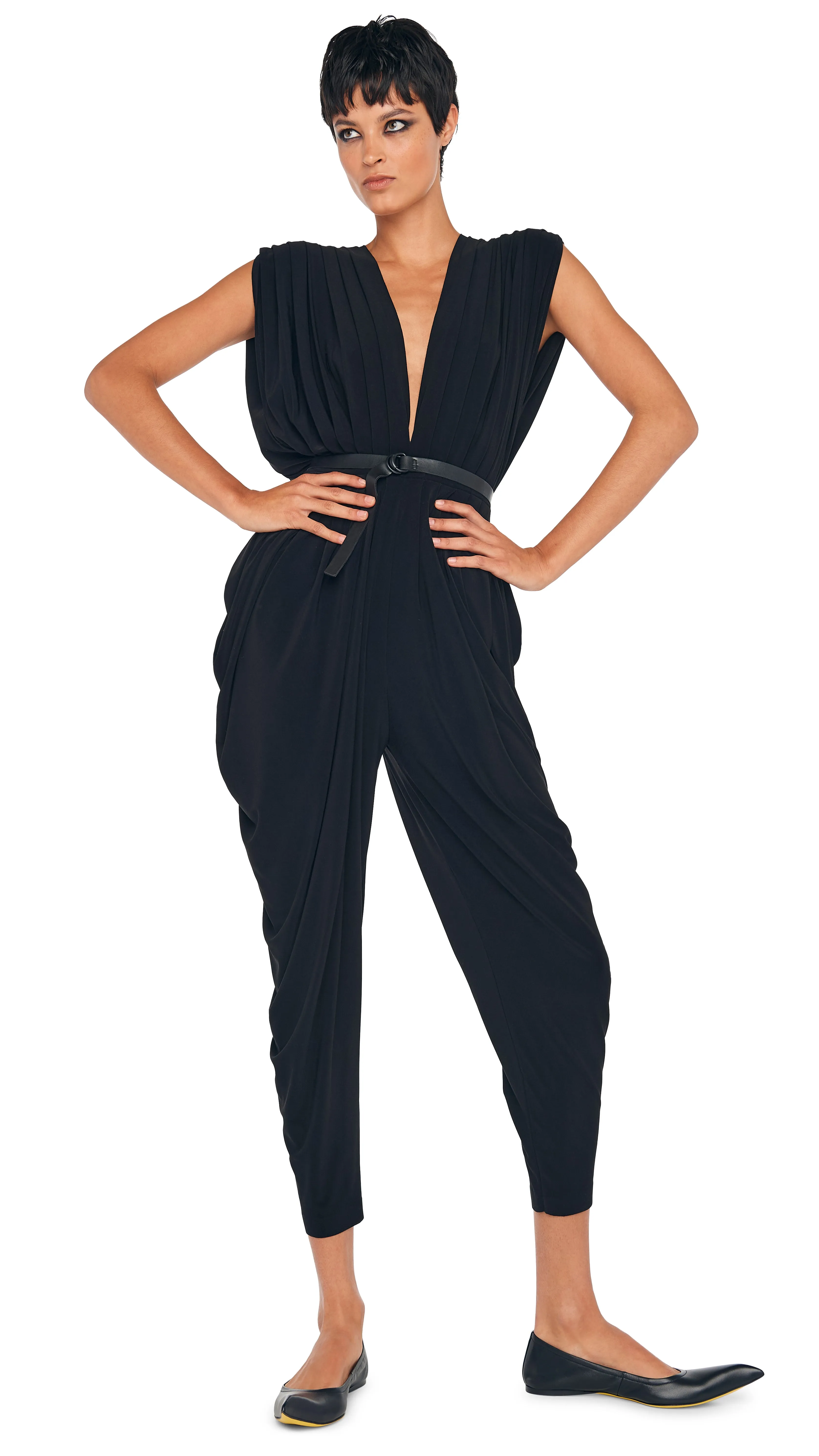 SQUARE SLEEVE WATERFALL JUMPSUIT sold by Norma Kamali product image thumbnail 5