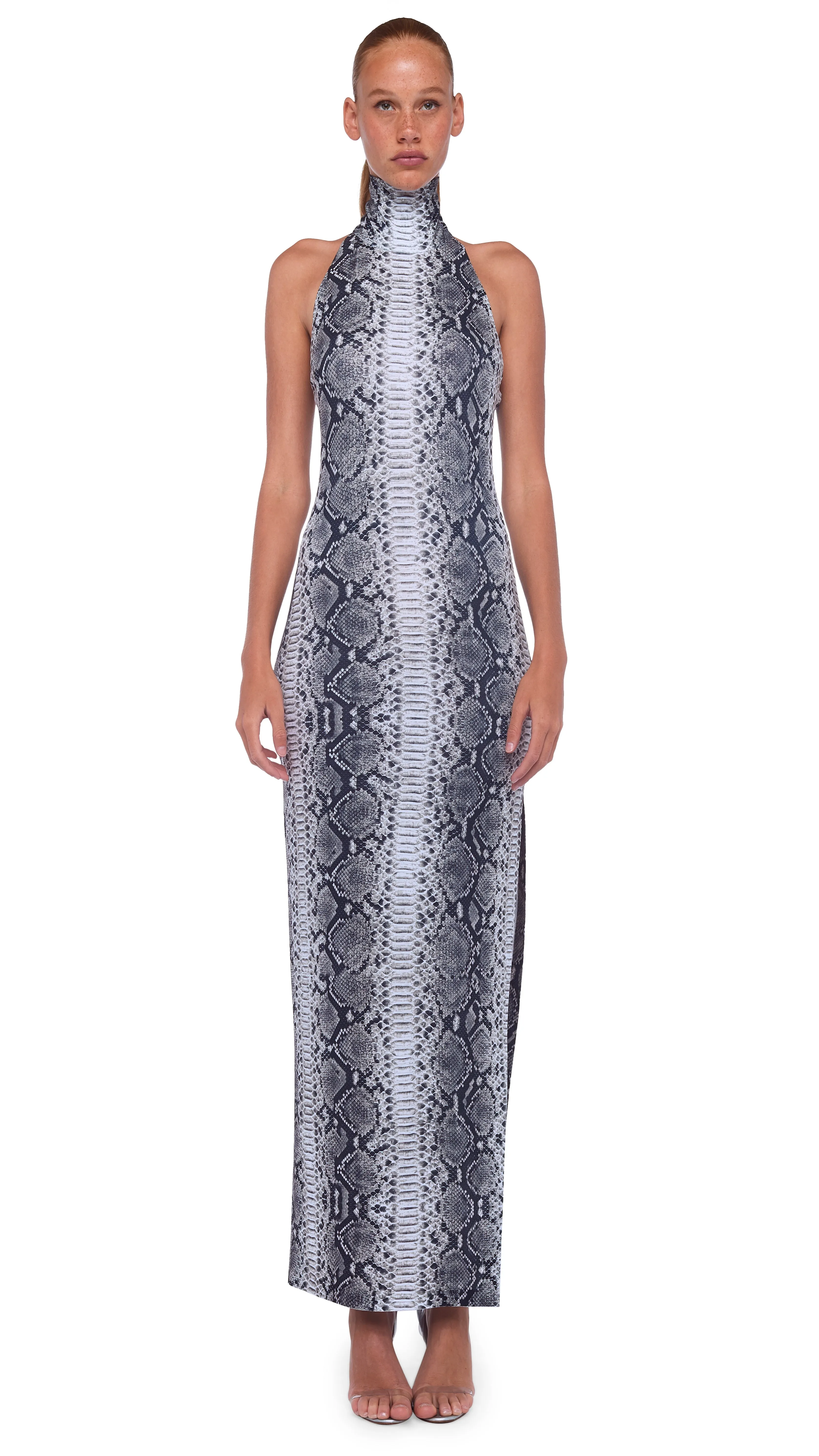 HALTER TURTLE SIDE SLIT GOWN sold by Norma Kamali