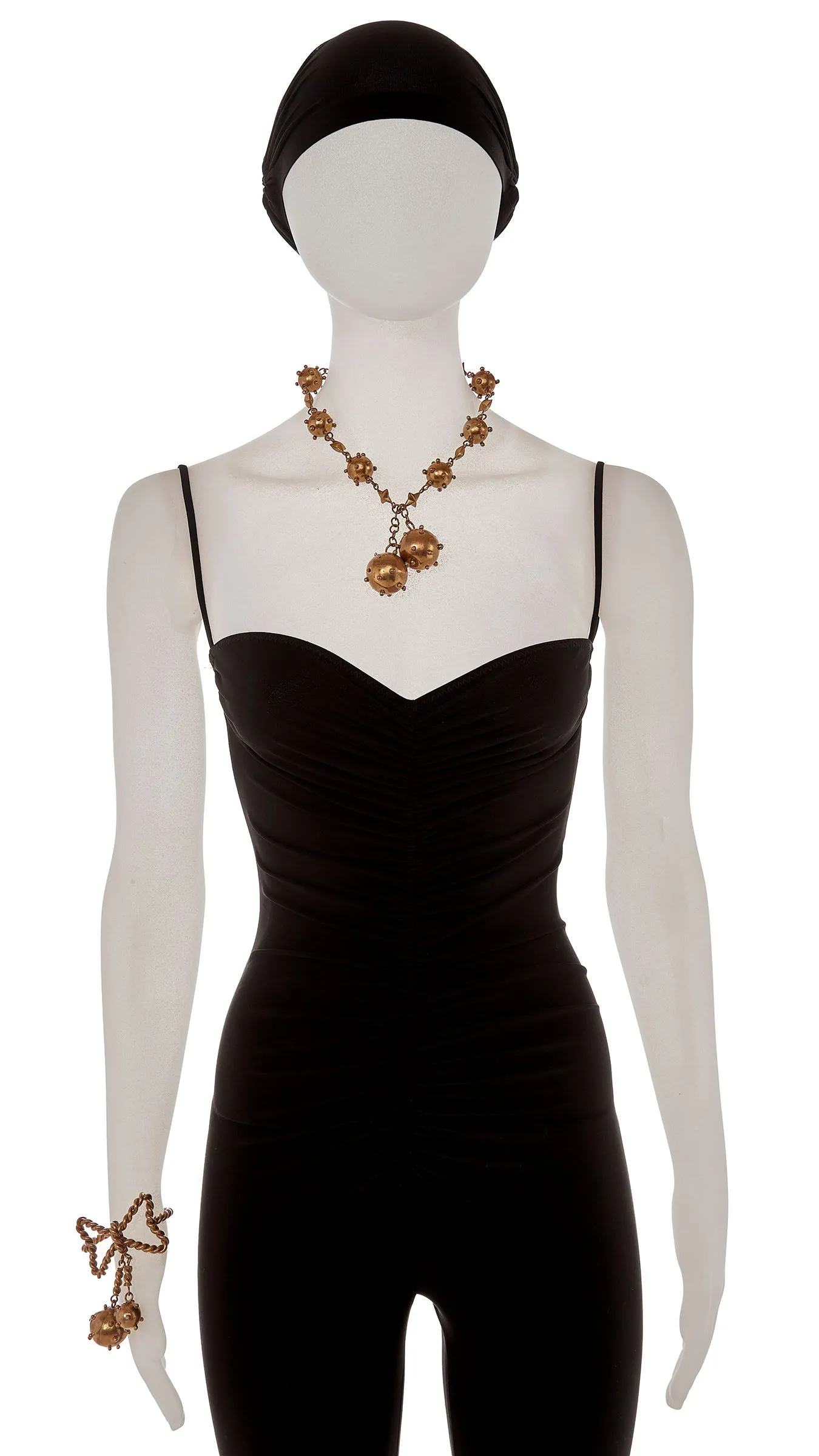 SPIKE NECKLACE AND BOW SPIKE BANGLE sold by Norma Kamali