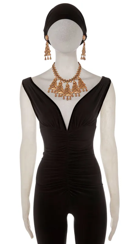 HOLLYWOOD REGENCY STYLE BIB PENDANT NECKLACE WITH MATCHING EARRINGS sold by Norma Kamali