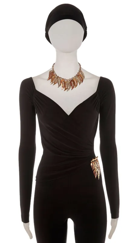 TRI COLOR LEAF DROP NECKLACE AND BROOCH sold by Norma Kamali