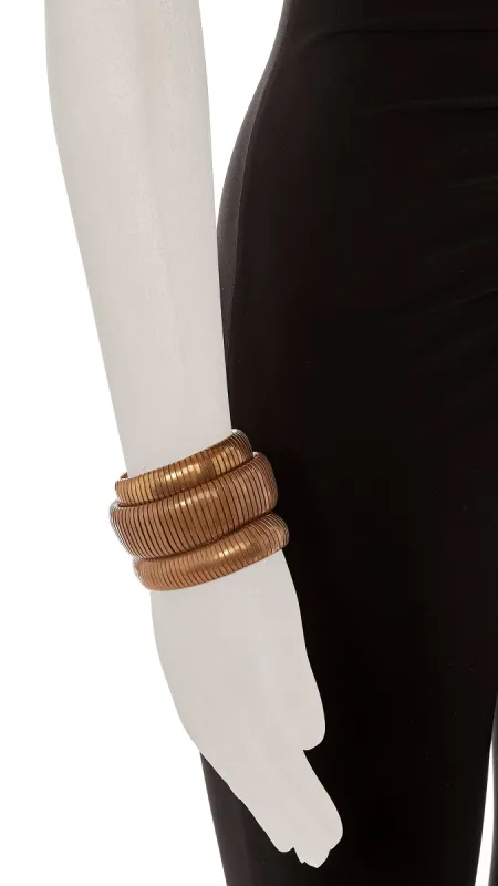 MULTI GAUGE BRASS RIBBED BANGLE SET OF 3 sold by Norma Kamali