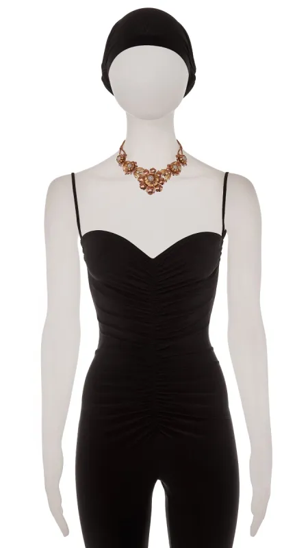 THREE TONED BRASS FLORAL NECKLACE WITH CRYSTAL CENTER sold by Norma Kamali