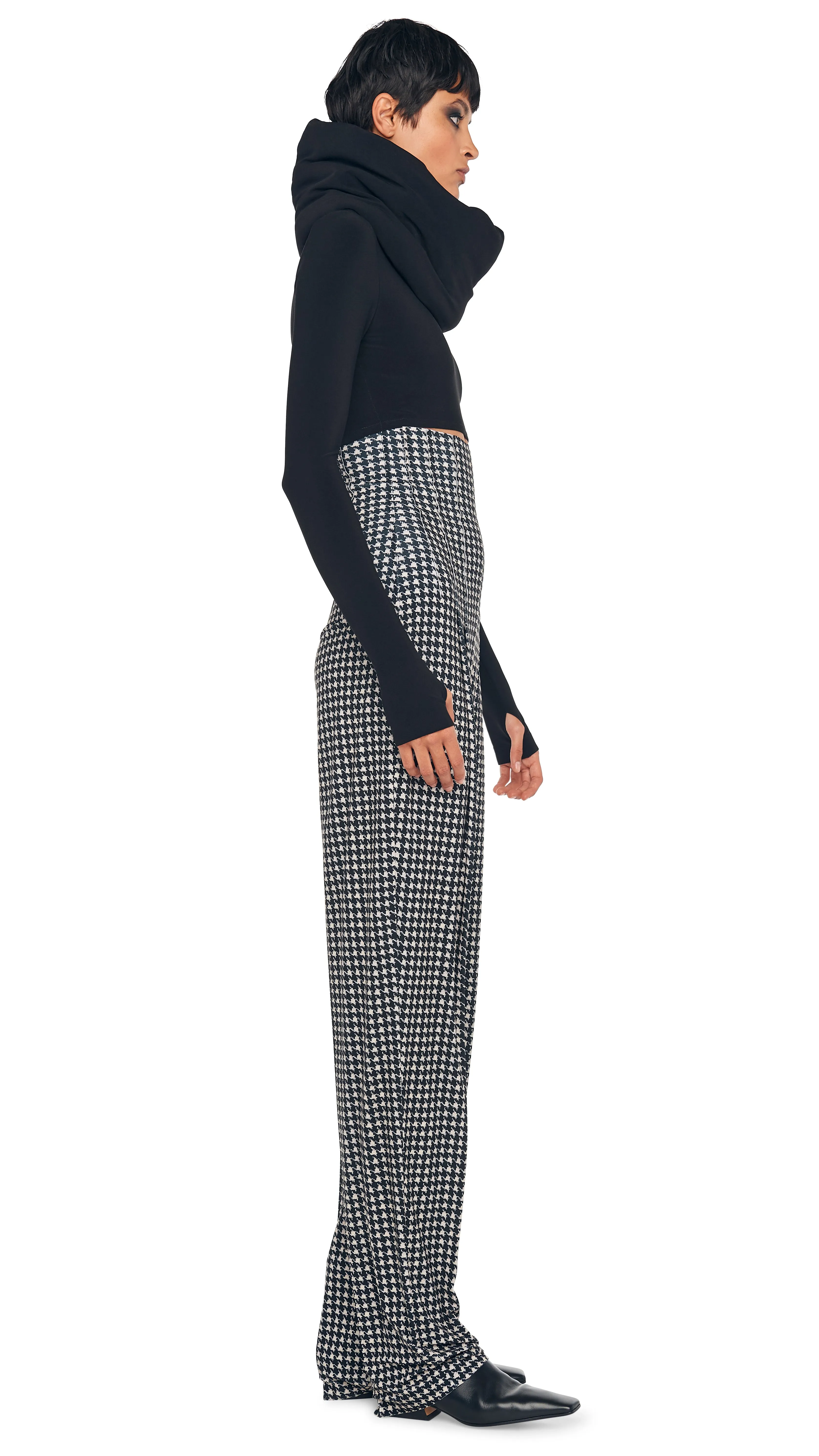 Cropped Turtle Top and High Waist Pleat Pant with Tube Scarf sold by Norma Kamali product image thumbnail 4