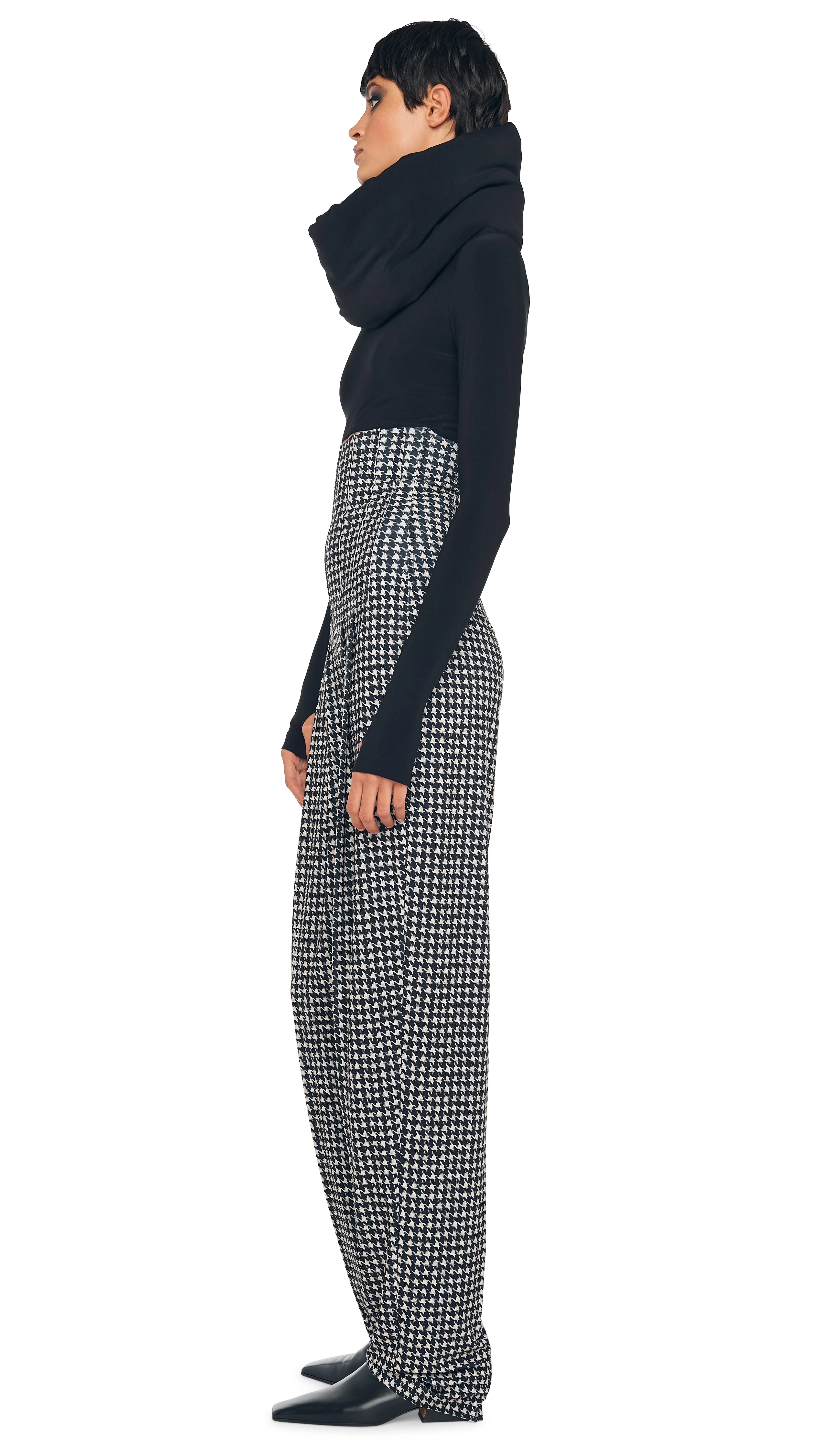 Cropped Turtle Top and High Waist Pleat Pant with Tube Scarf sold by Norma Kamali product image thumbnail 2