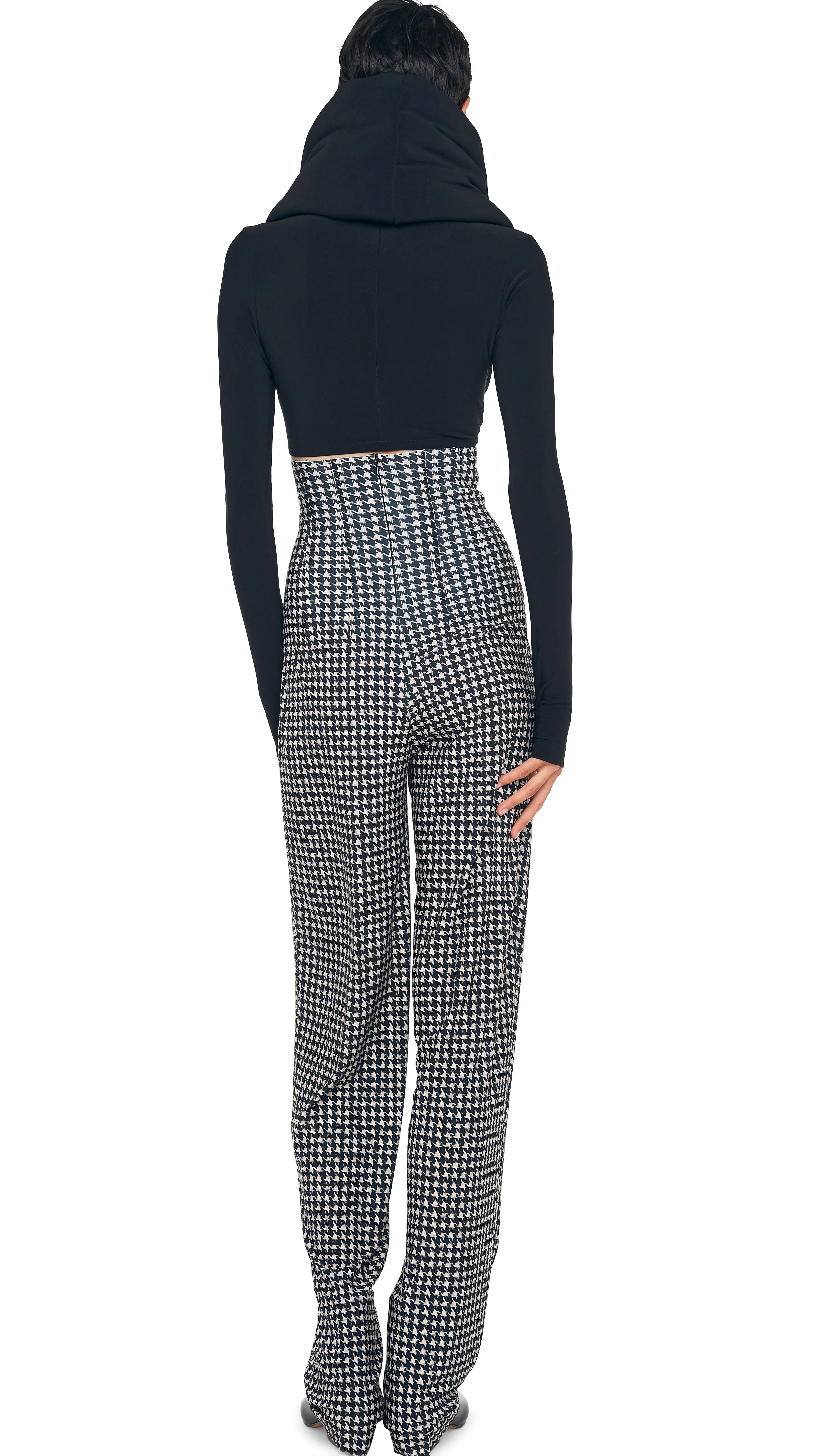 Cropped Turtle Top and High Waist Pleat Pant with Tube Scarf sold by Norma Kamali product image thumbnail 3