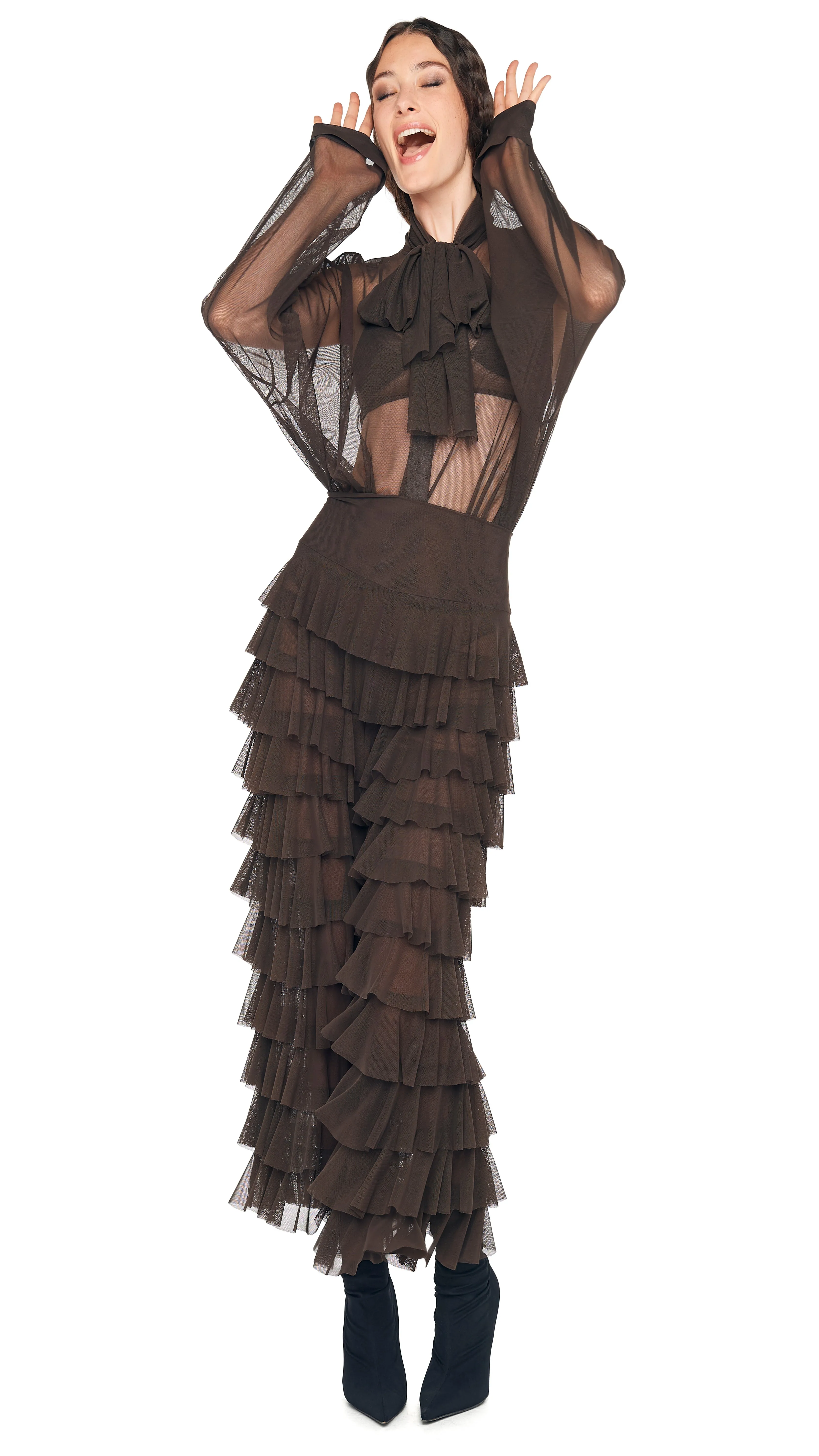 WIDE LEG RUFFLE PANT sold by Norma Kamali product image thumbnail 4