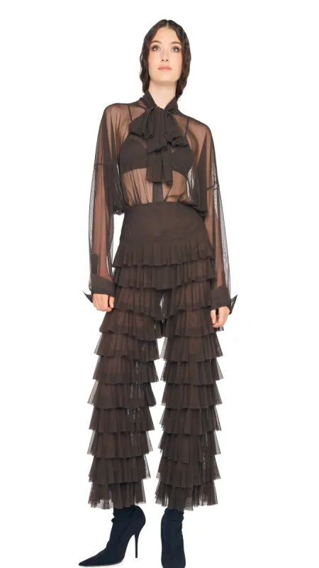 WIDE LEG RUFFLE PANT sold by Norma Kamali