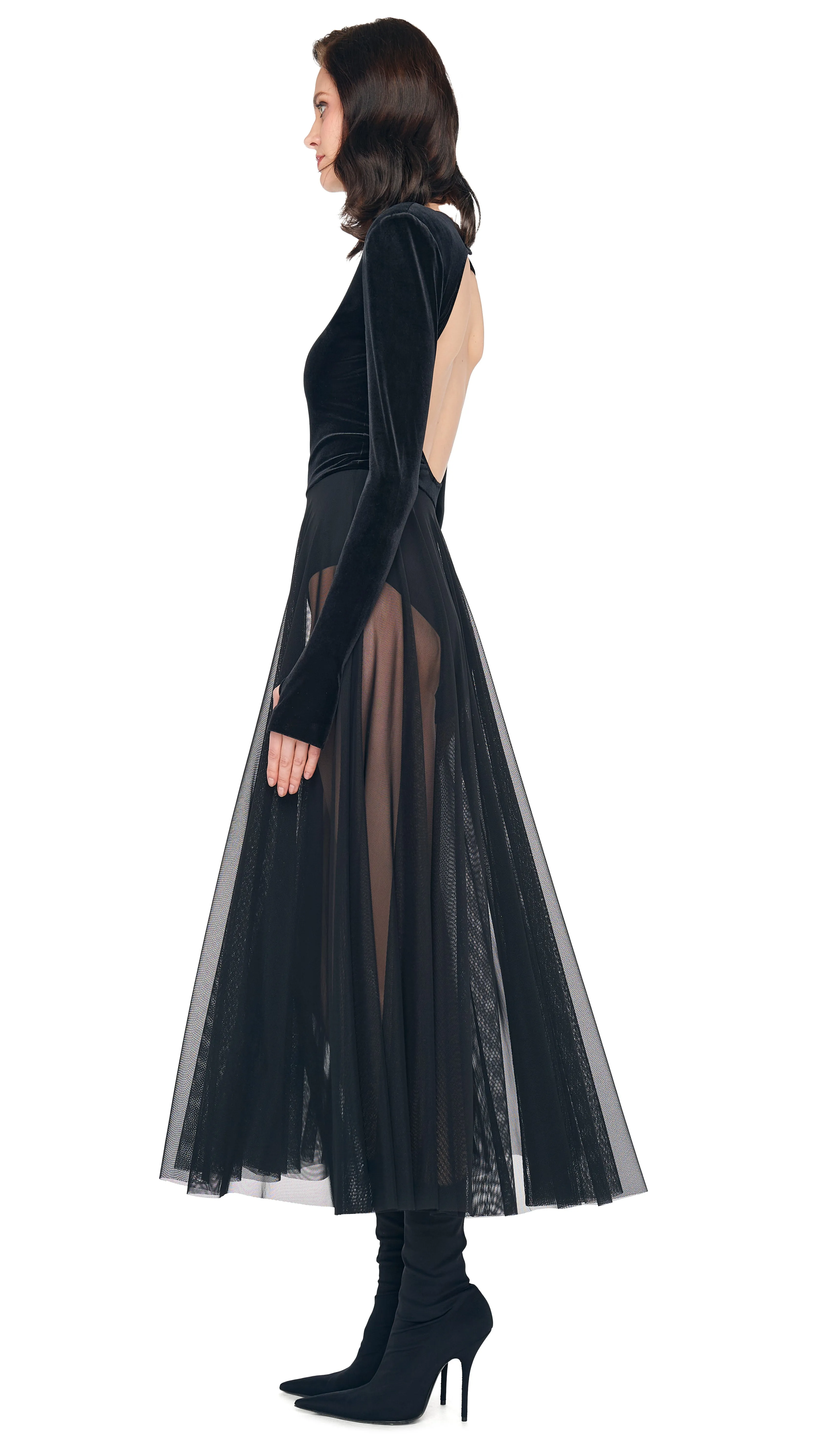 LS V NECK OPEN BACK FLARED DRESS sold by Norma Kamali product image thumbnail 2