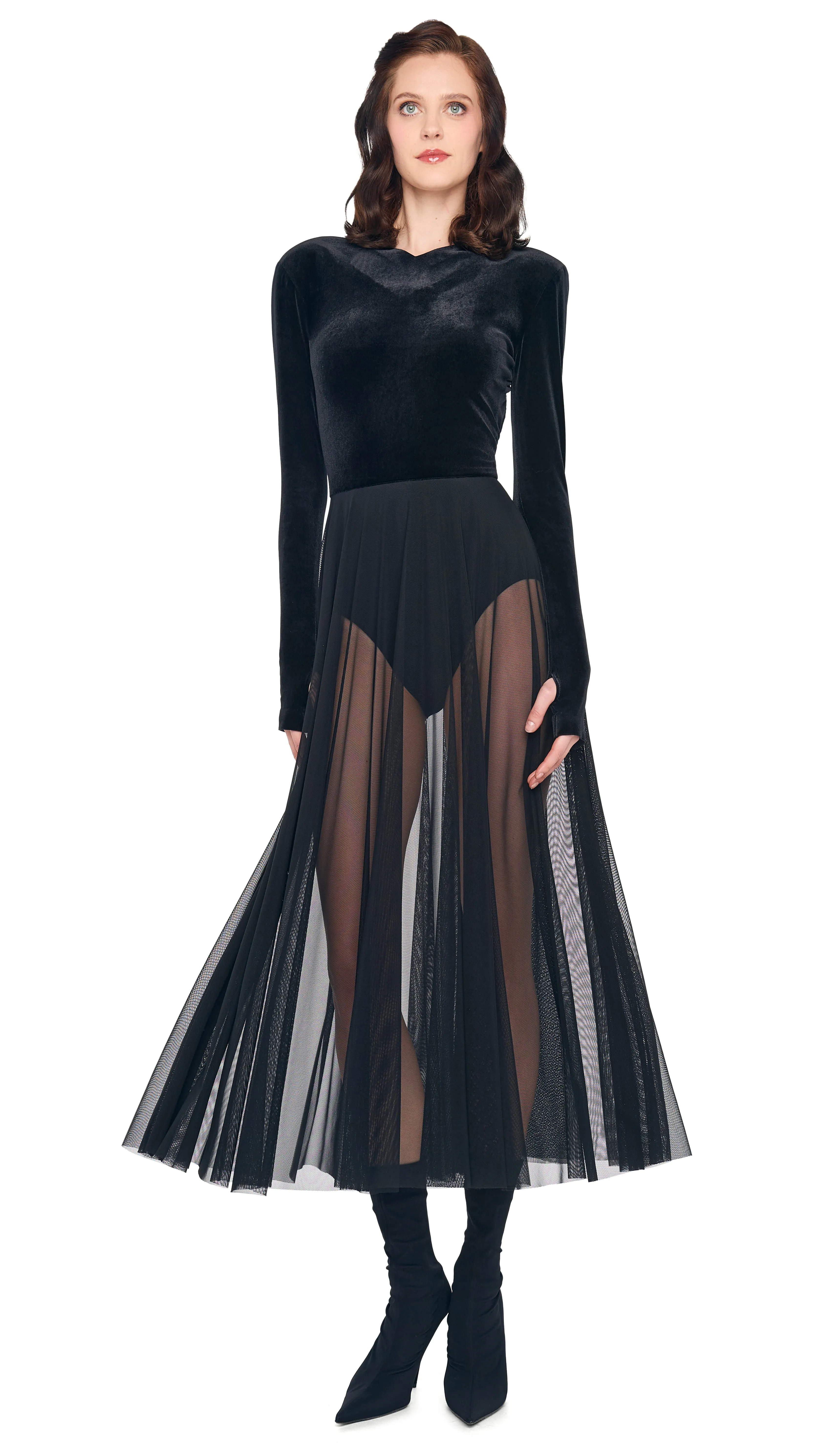 LS V NECK OPEN BACK FLARED DRESS sold by Norma Kamali product image thumbnail 4