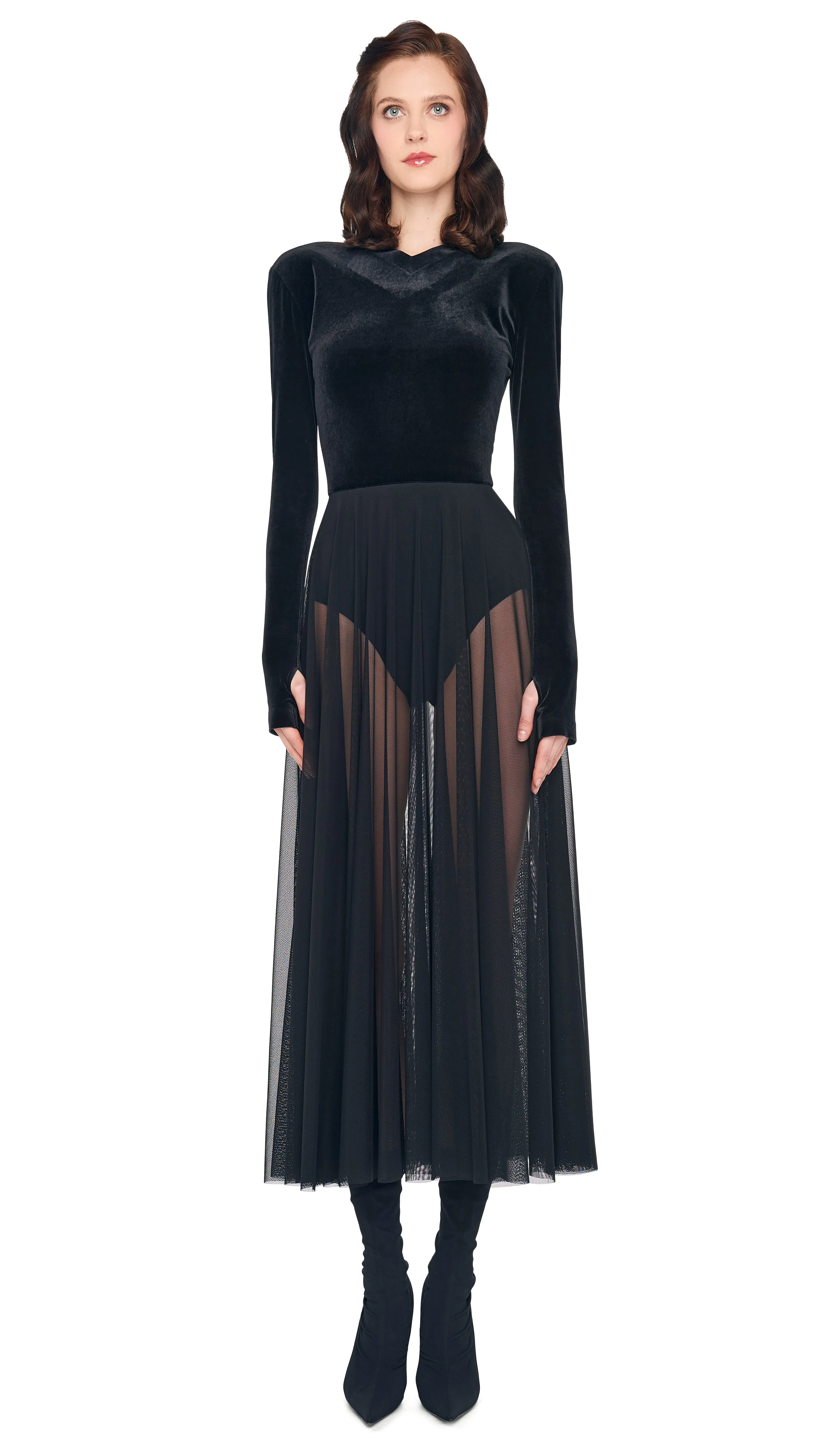 LS V NECK OPEN BACK FLARED DRESS sold by Norma Kamali