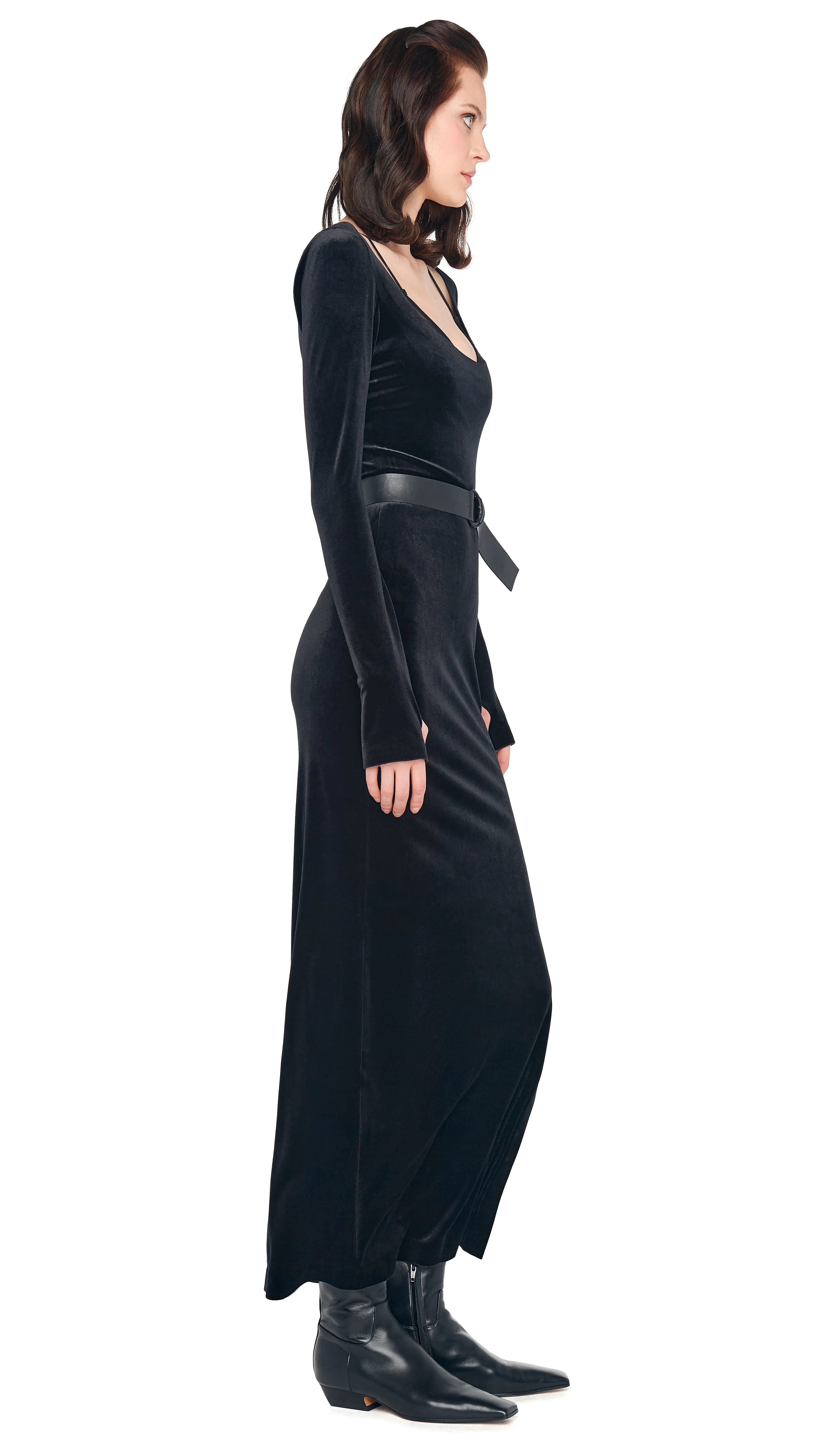 LONG SLEEVE DEEP SCOOP NECK SIDE SLIT GOWN sold by Norma Kamali product image thumbnail 4