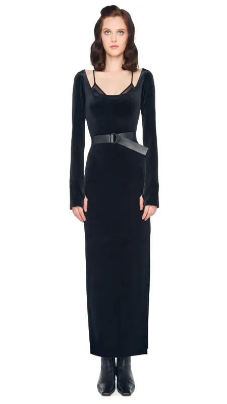 LONG SLEEVE DEEP SCOOP NECK SIDE SLIT GOWN sold by Norma Kamali