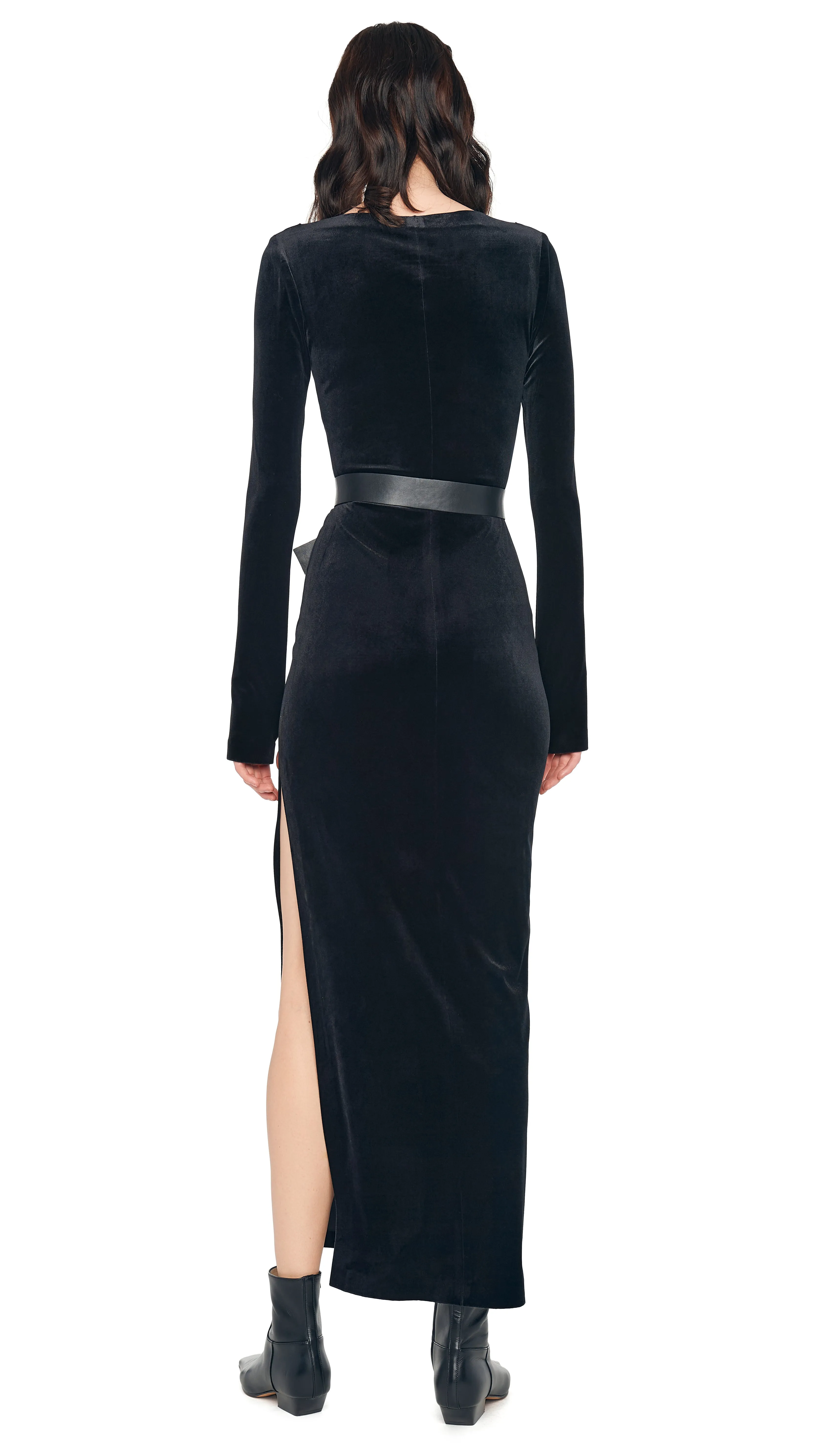 LONG SLEEVE DEEP SCOOP NECK SIDE SLIT GOWN sold by Norma Kamali product image thumbnail 3