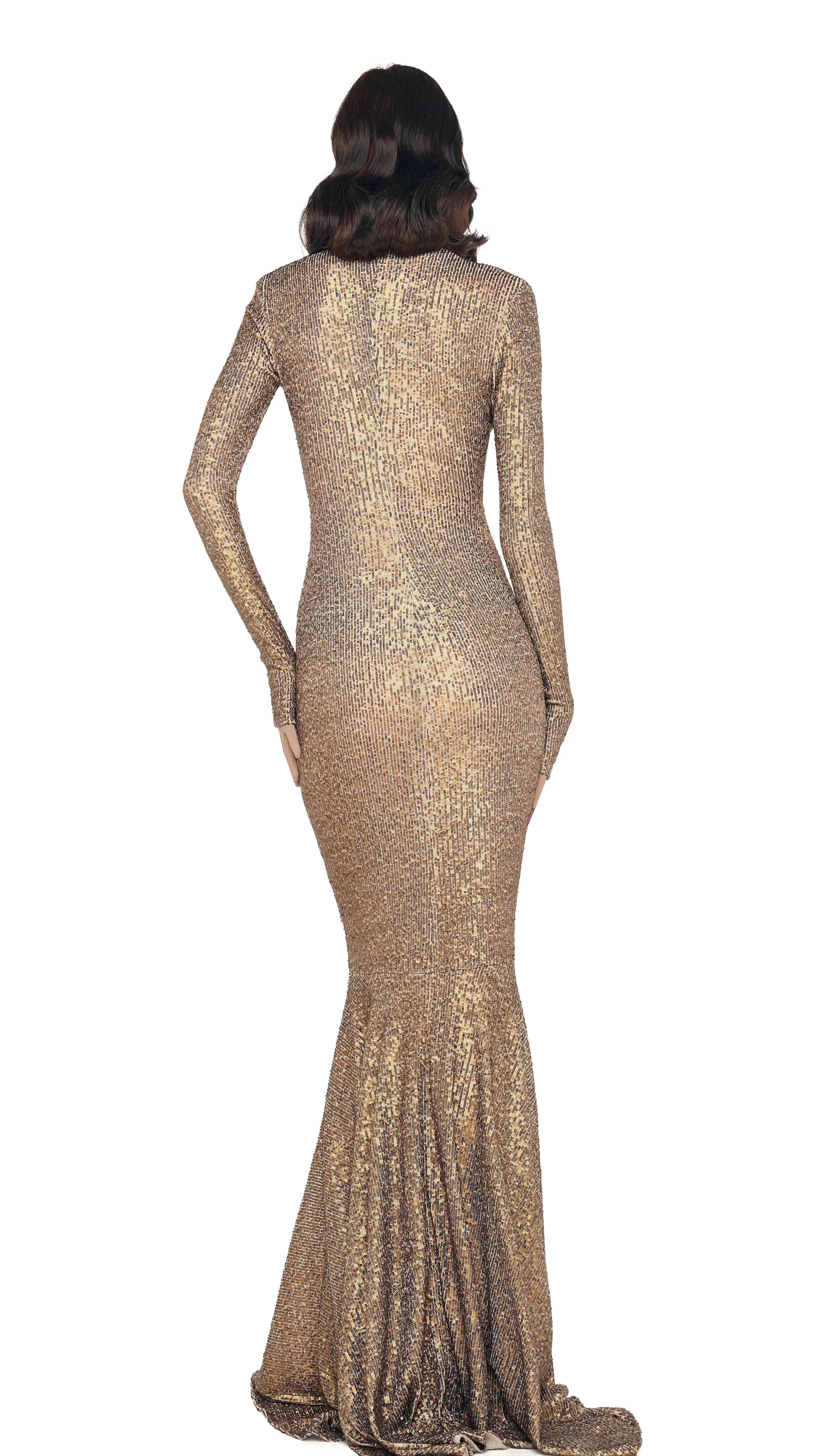 LS V NECK SHIRRED FRONT FISHTAIL GOWN sold by Norma Kamali product image thumbnail 3
