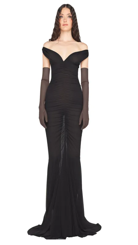 TARA SHIRRED FRONT FISHTAIL GOWN sold by Norma Kamali