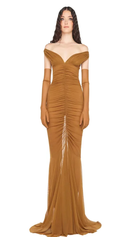 TARA SHIRRED FRONT FISHTAIL GOWN sold by Norma Kamali