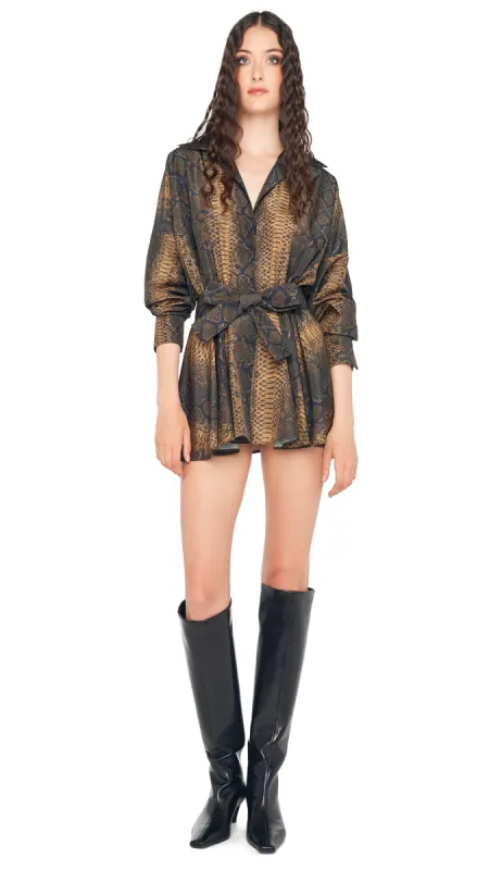 SUPER OS BF NK SHIRT FLARED MINI DRESS sold by Norma Kamali