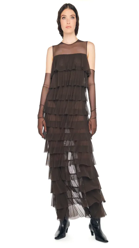 SLEEVELESS TIERED RUFFLE GOWN sold by Norma Kamali