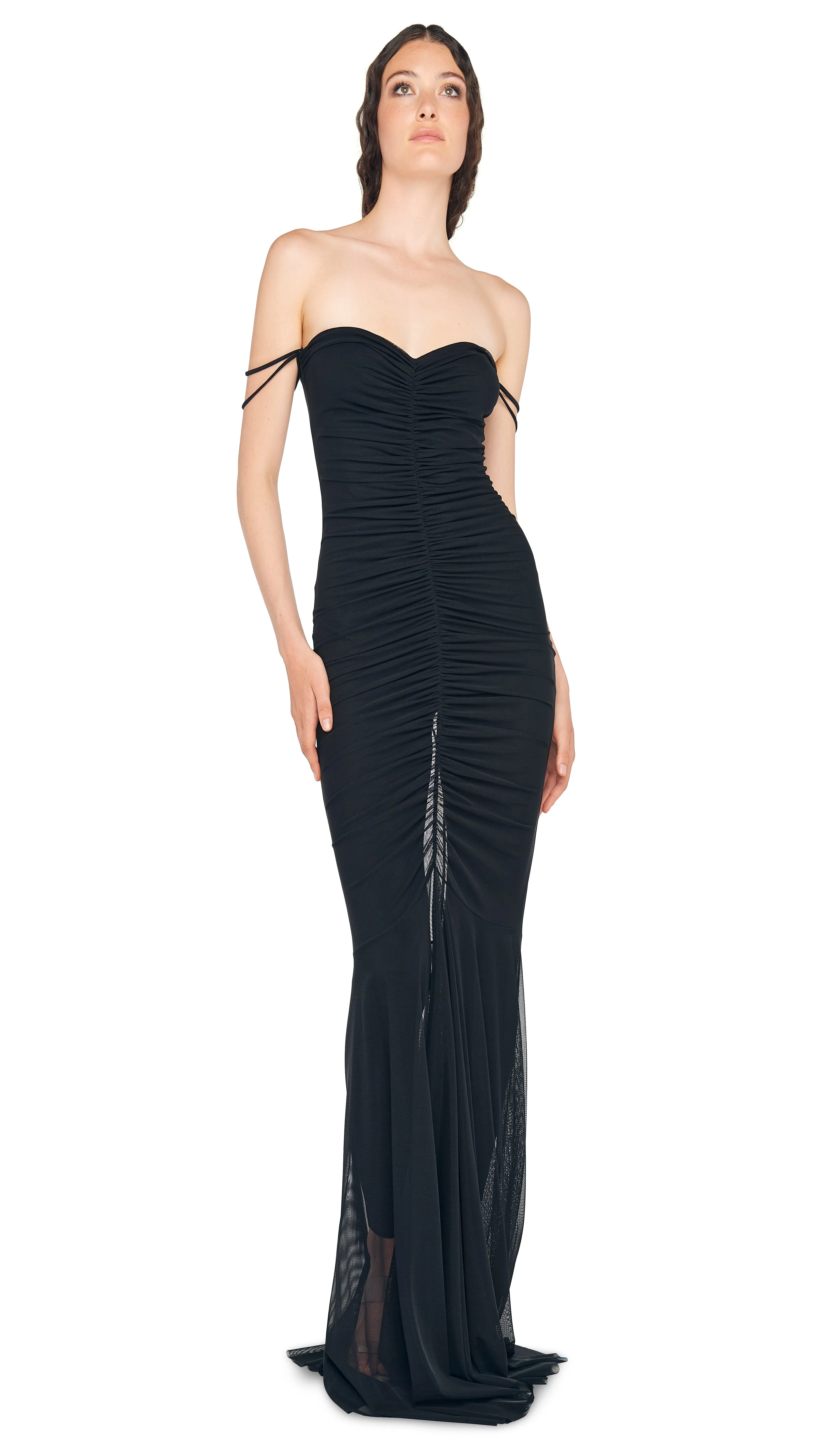 STRAPLESS SHIRRED FRONT FISHTAIL GOWN sold by Norma Kamali
