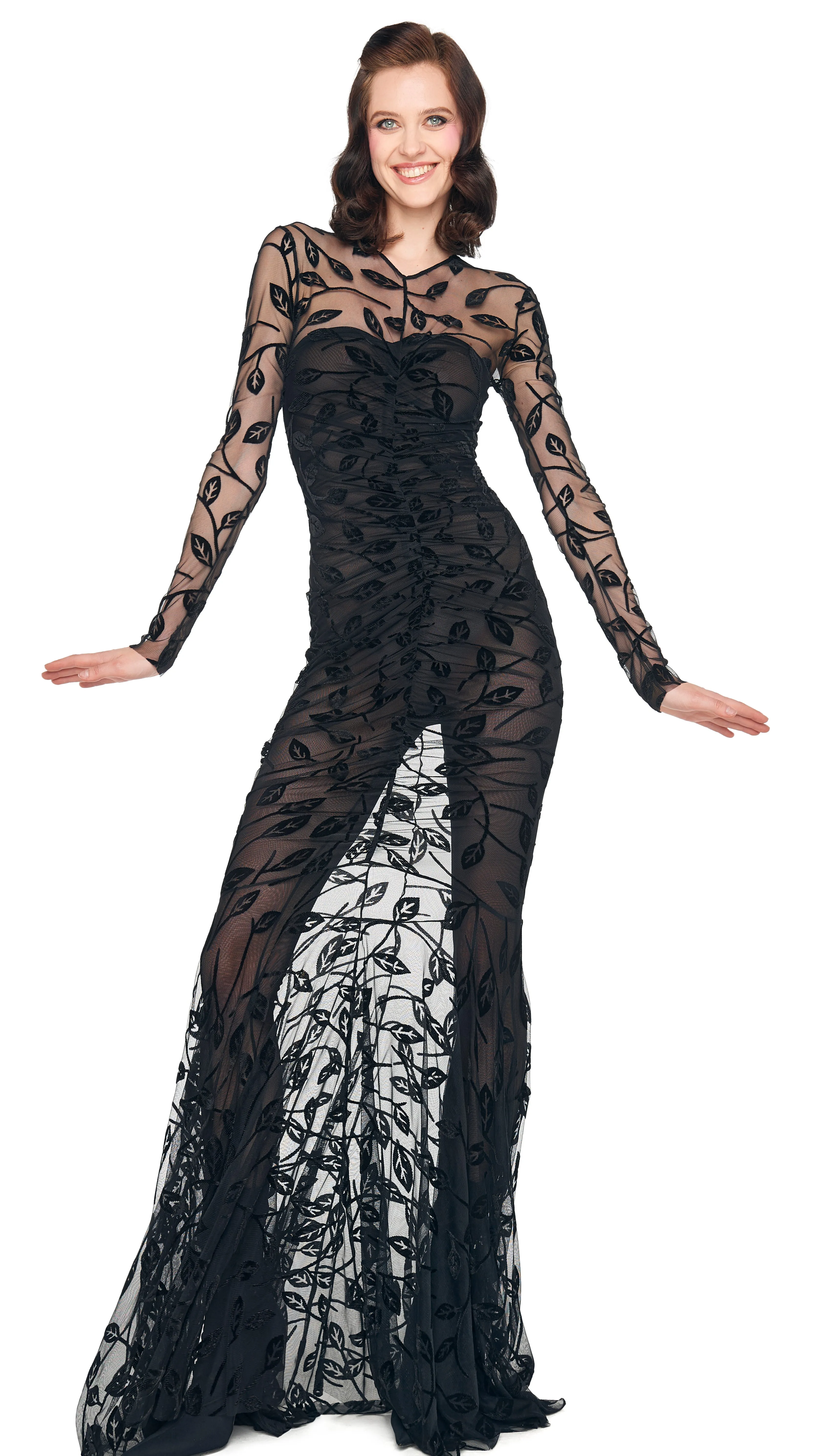 LS V NECK SHIRRED FRONT FISHTAIL GOWN sold by Norma Kamali product image thumbnail 4