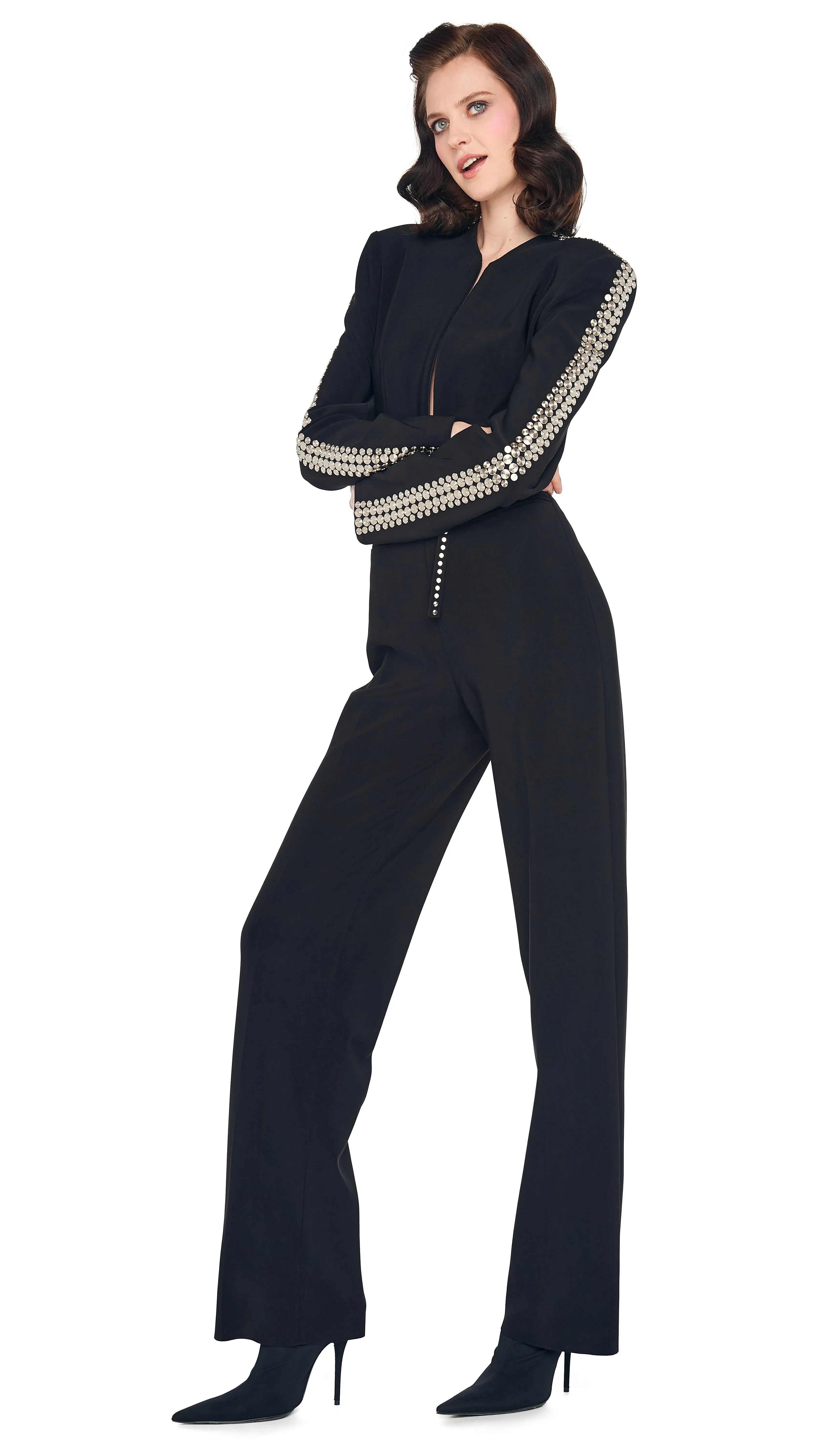 STUD ZIP FRONT STRAIGHT LEG JUMPSUIT sold by Norma Kamali product image thumbnail 4