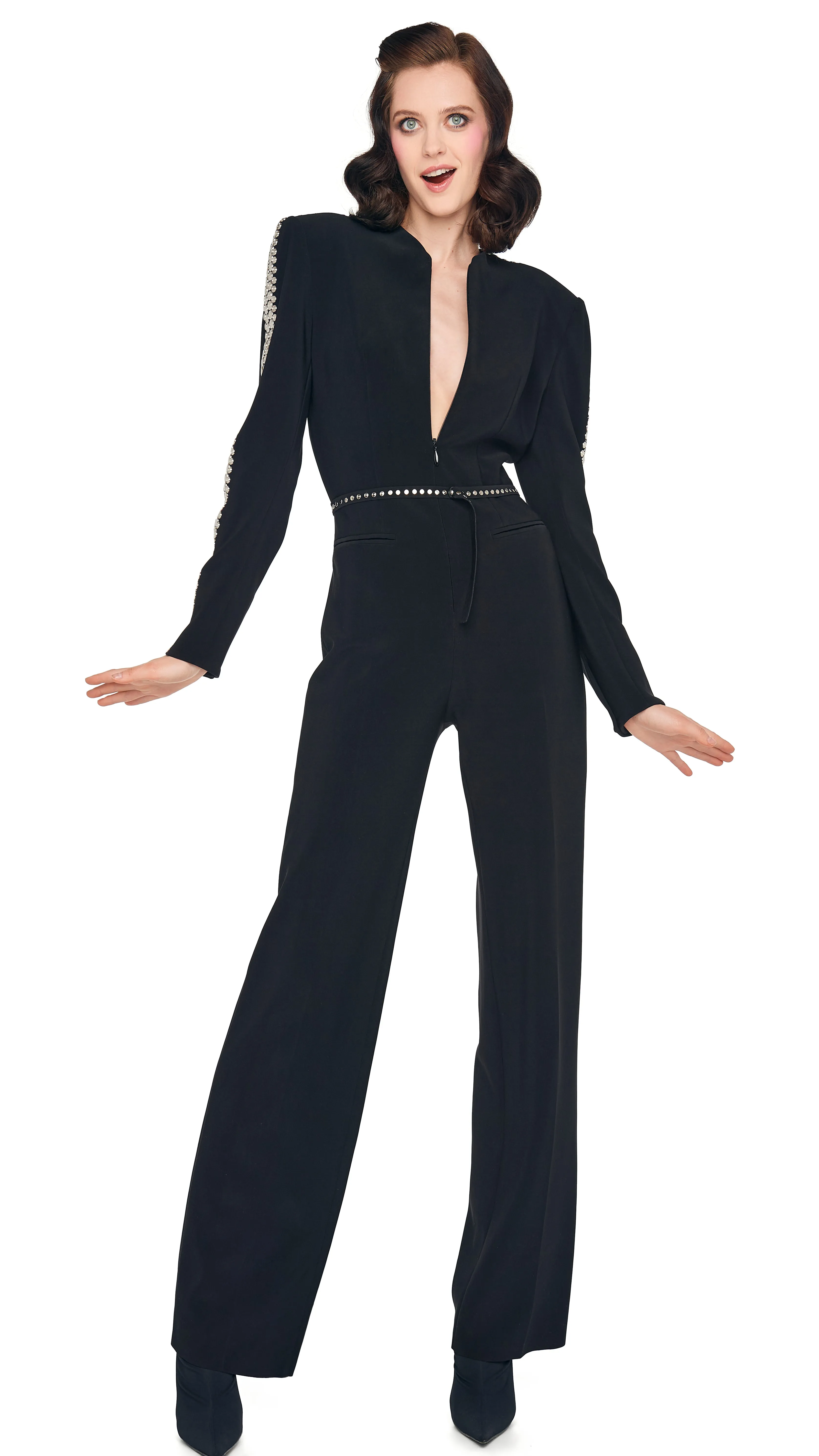 STUD ZIP FRONT STRAIGHT LEG JUMPSUIT sold by Norma Kamali product image thumbnail 5