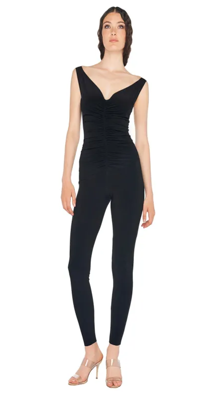 TARA SHIRRED FRONT CATSUIT sold by Norma Kamali