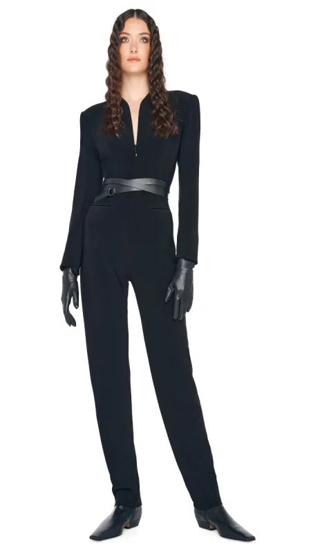 LS V NECK ZIP FRONT TAPERED JUMPSUIT sold by Norma Kamali