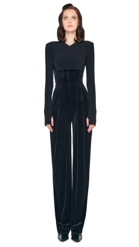 LONG SLEEVE SHOULDER PAD V NECK TOP sold by Norma Kamali