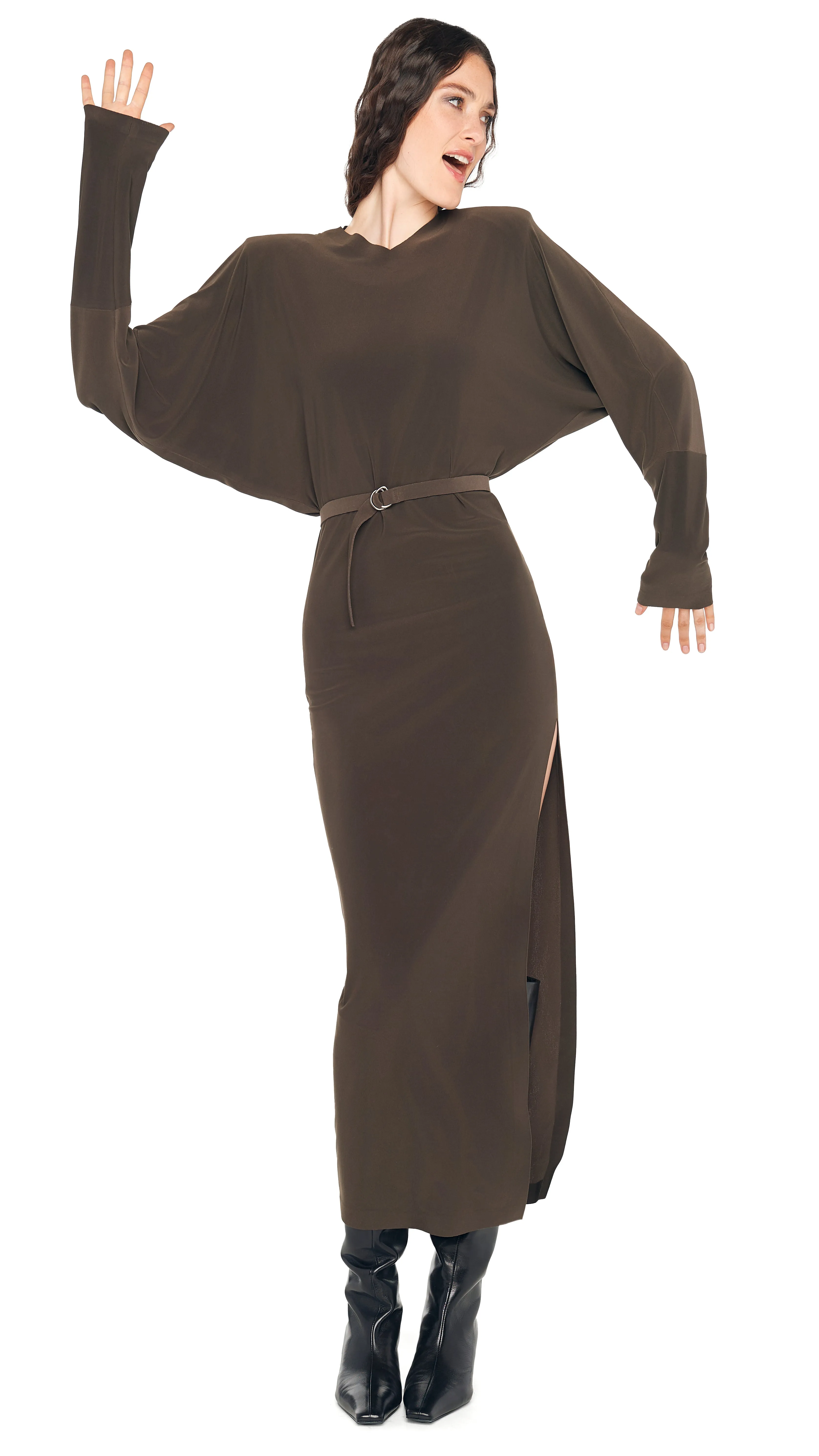 DOLMAN SIDE SLIT GOWN W/ SHOULDER PADS sold by Norma Kamali product image thumbnail 4