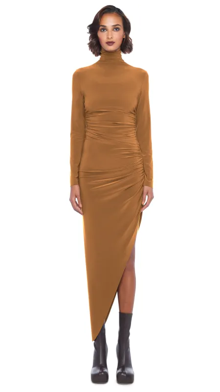 LS TURTLE NECK SIDE DRAPE GOWN sold by Norma Kamali