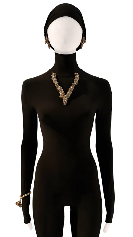 MIRIAM HASKELL BRASS/PEARL/STONE EARRING AND BRACELET SET sold by Norma Kamali